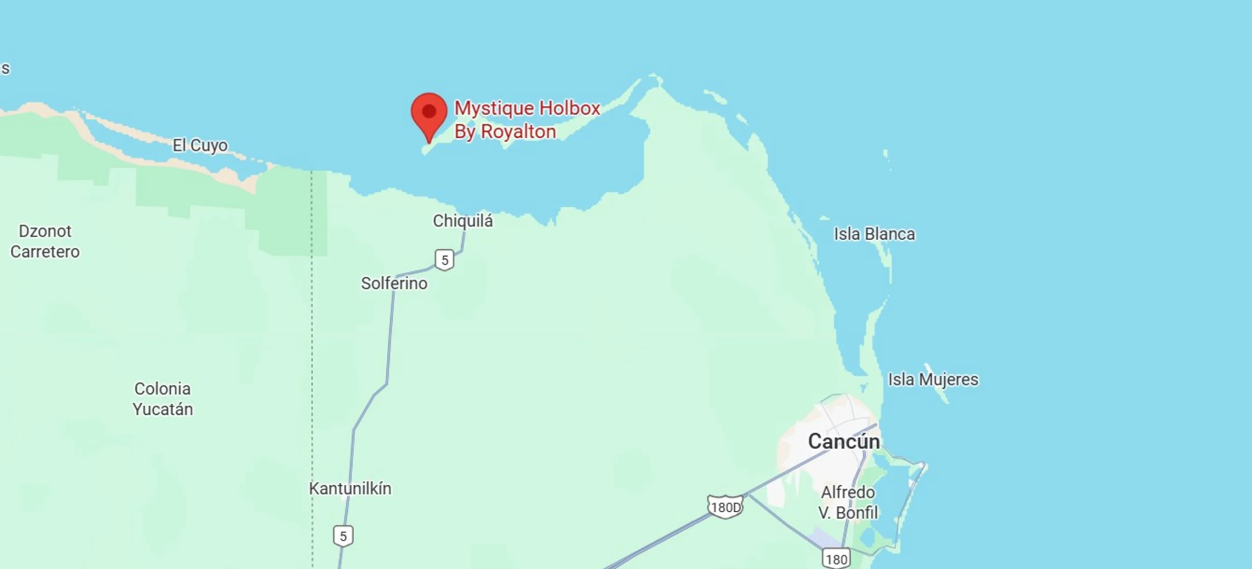 map showing location of Mystique Holbox by Royalton in Mexico
