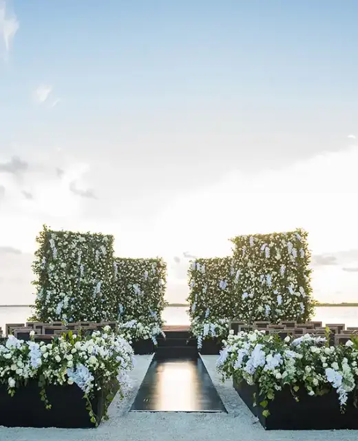 Ceremony decor on Nizuc beach wedding venue at Nizuc Resort and Spa