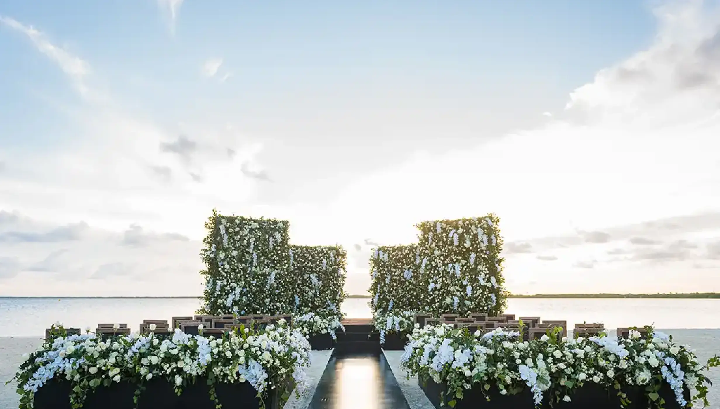 Ceremony decor on Nizuc beach wedding venue at Nizuc Resort and Spa