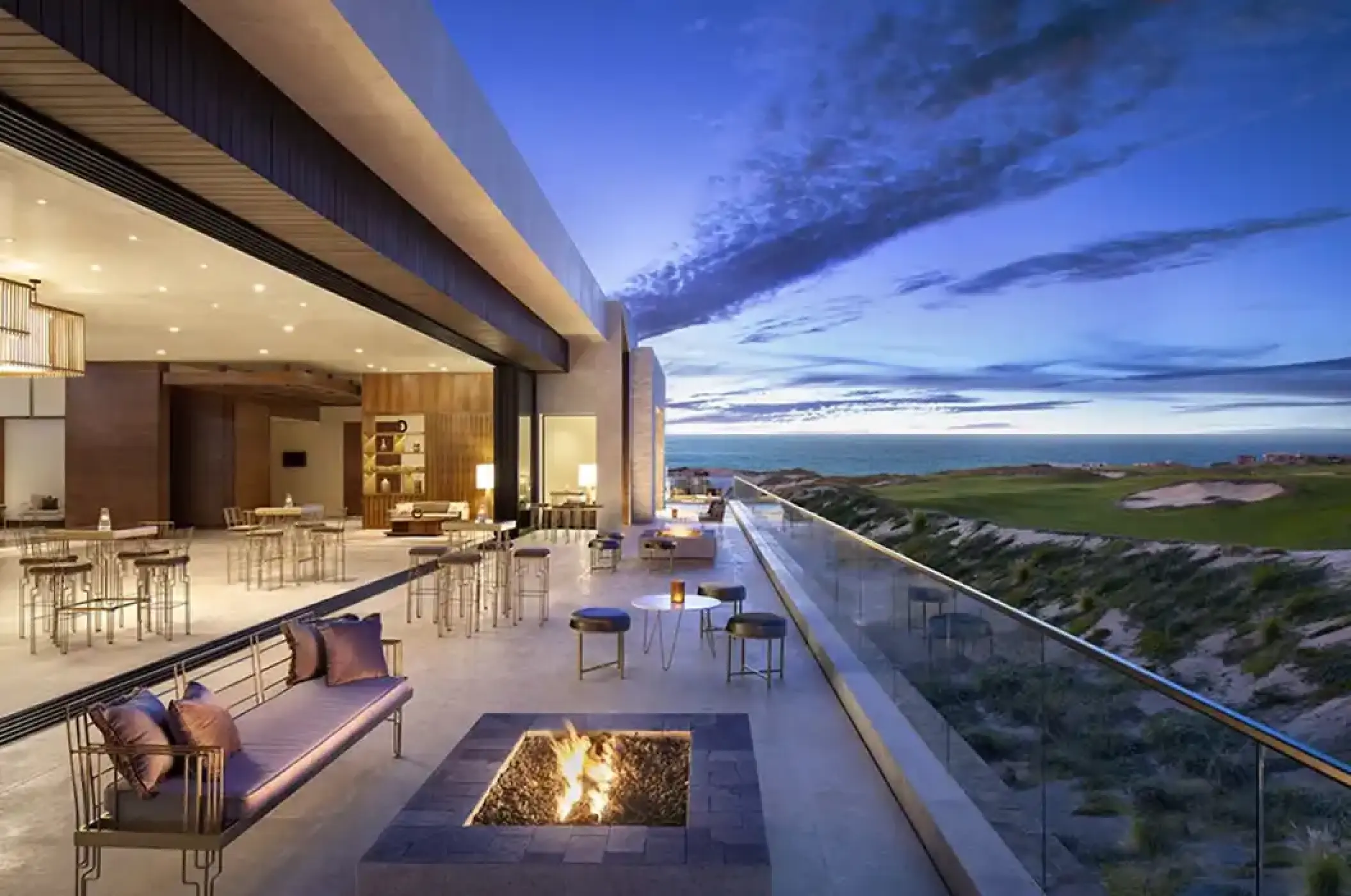 Rooftop terrace with fire pit and ocean views at Nobu Hotel Los Cabos, Cabo San Lucas