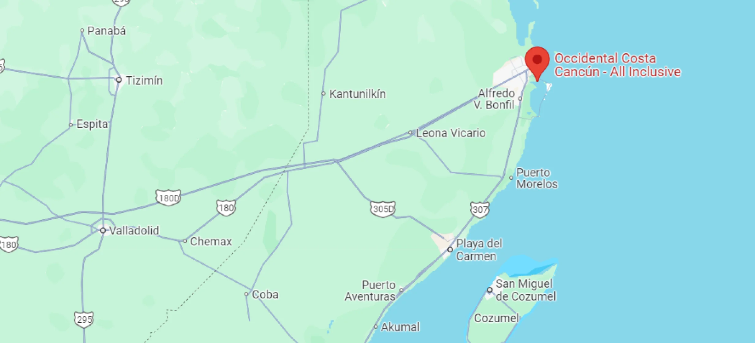map showing location of occidental costa cancun in mexico