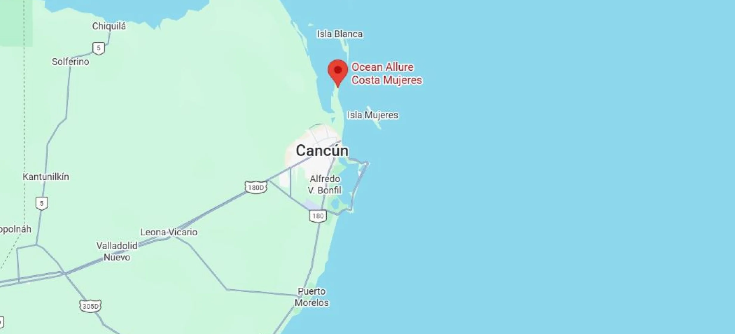 map showing location of ocean allure costa mujeres in Mexico