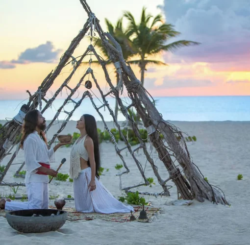 wellness ceremony on the beach at Palmaia - The House of AiA