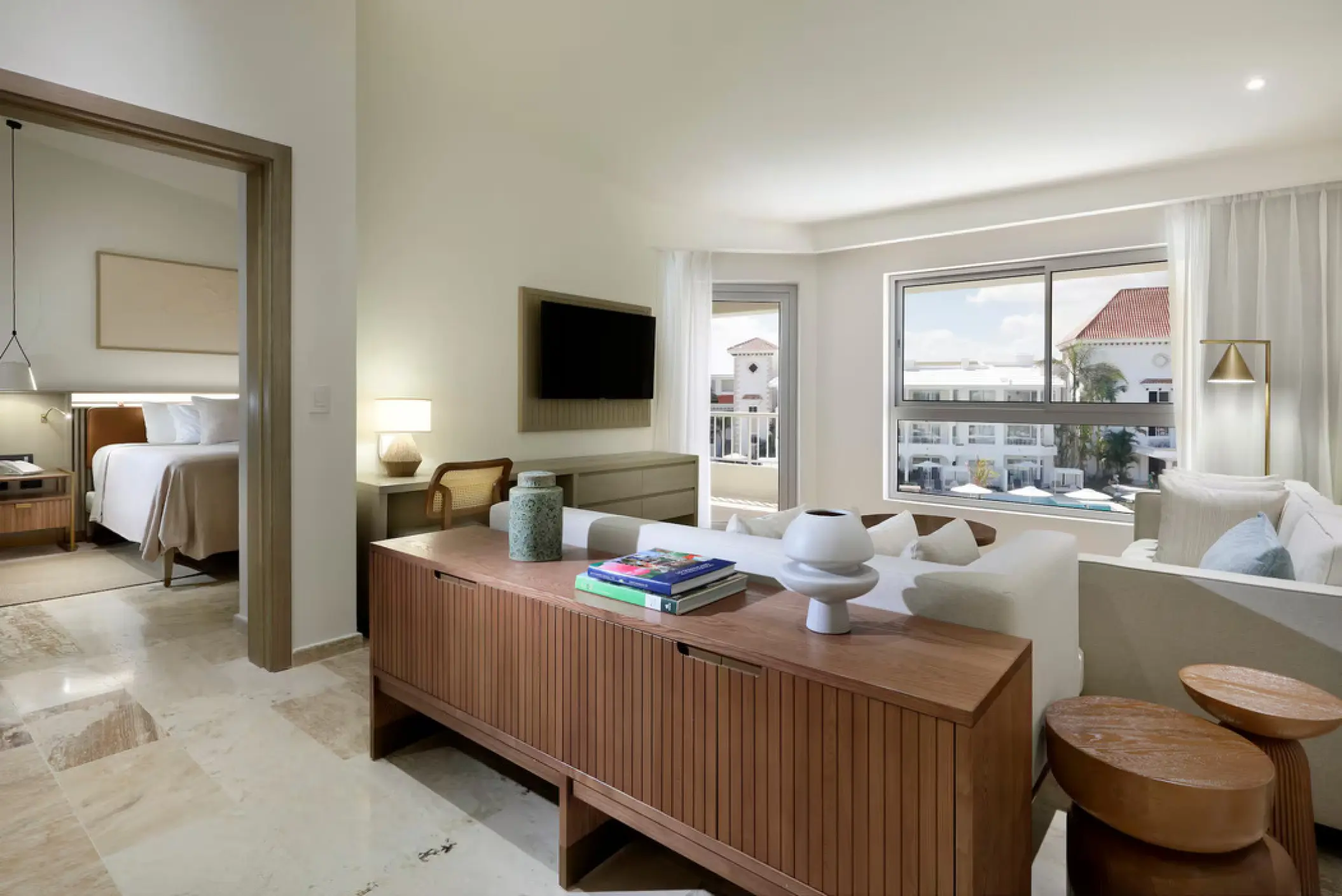 Master suite deluxe living area and bedroom at Paradisus Palma Real, Punta Cana