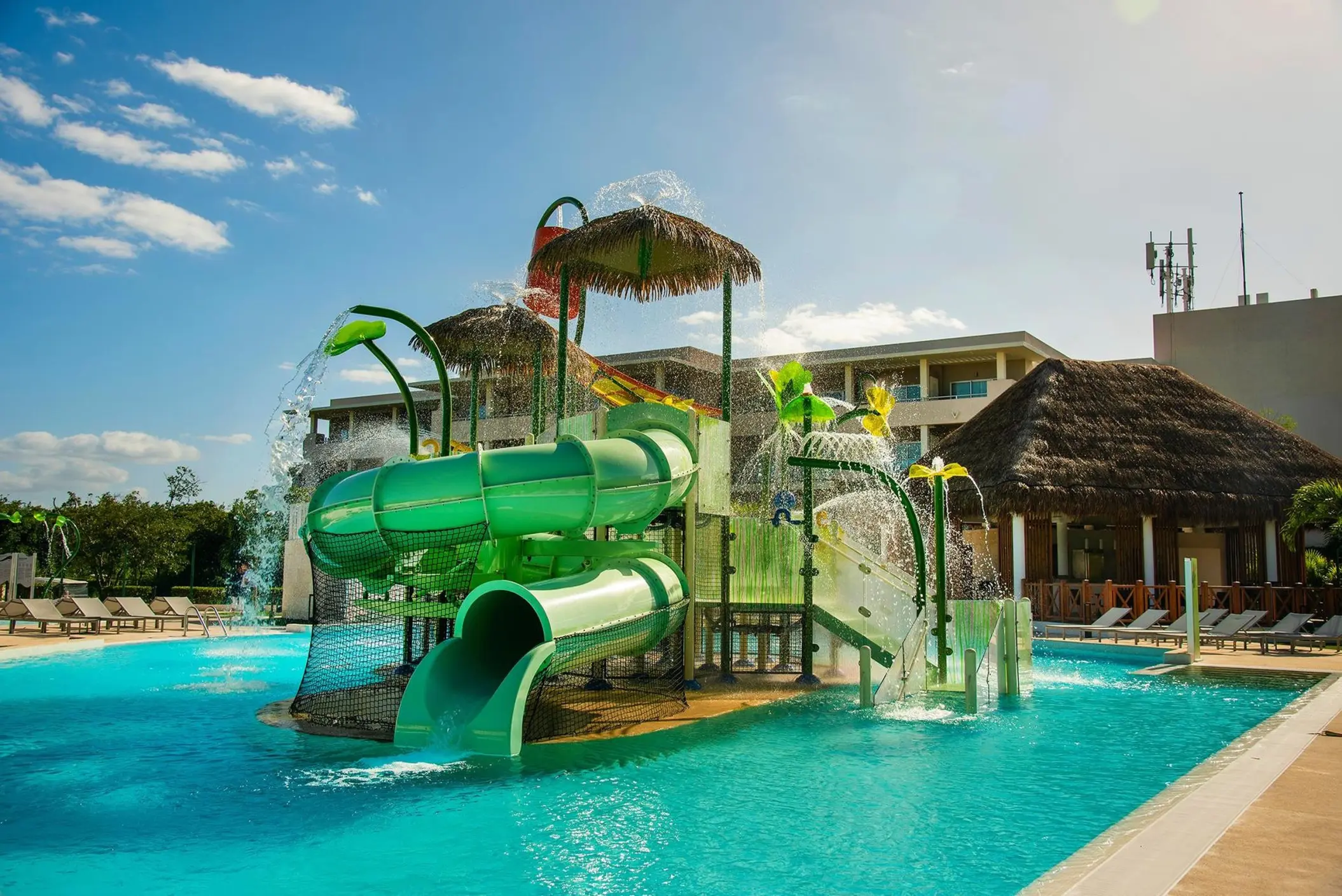 Water park with slides and fountains at Paradisus Playa Del Carmen