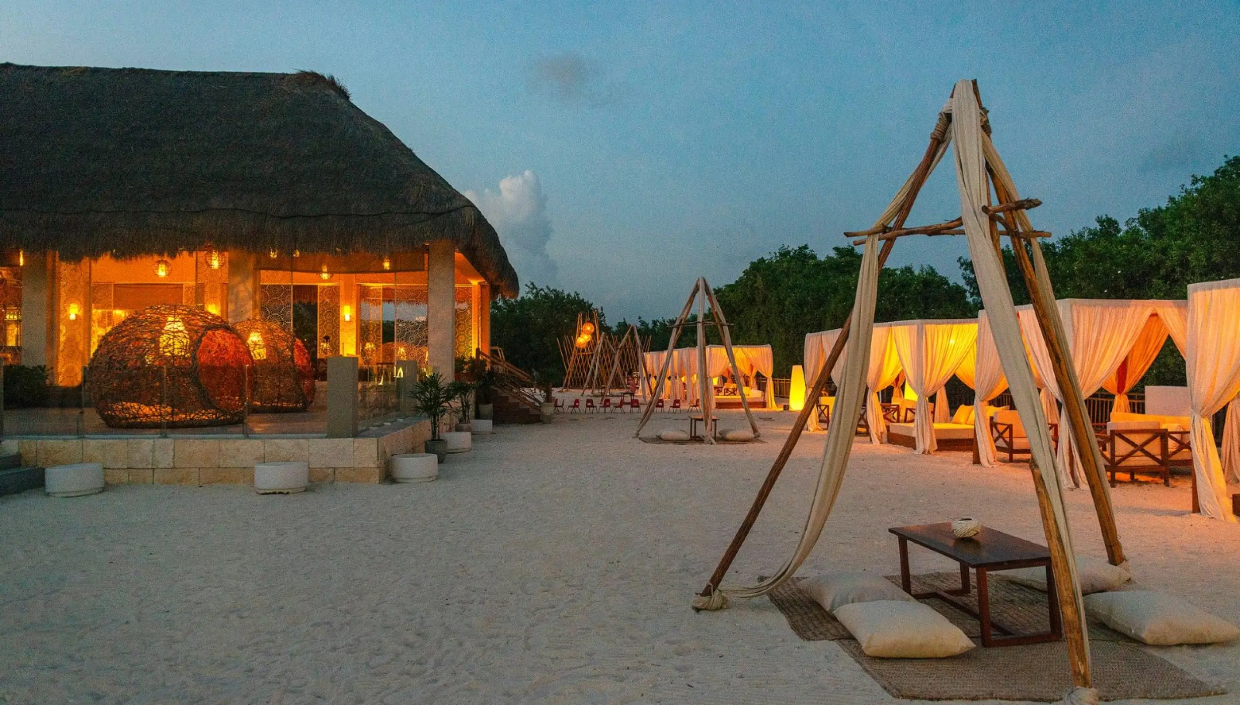 Gabi Beach Club outdoor wedding reception at sunset