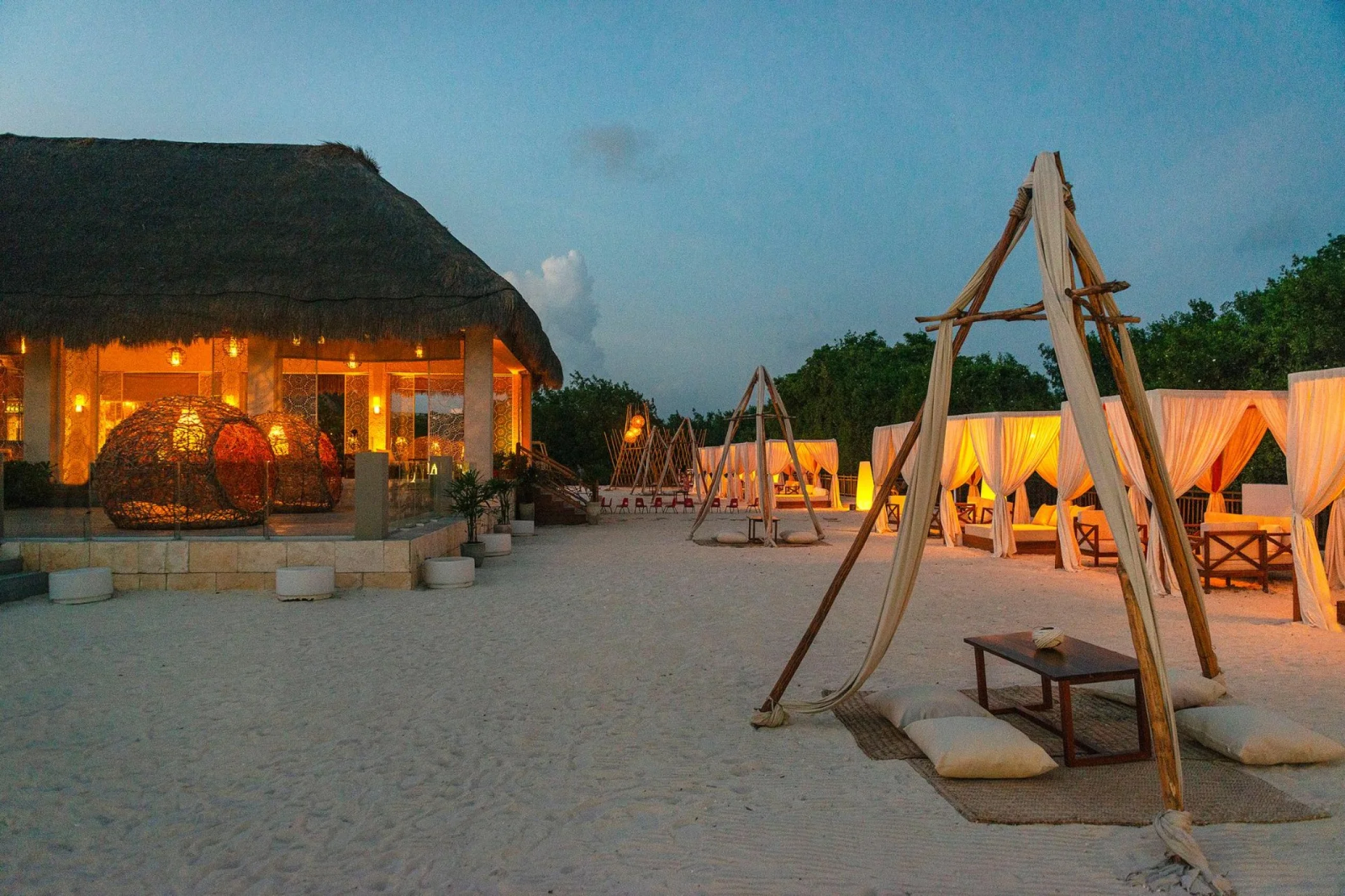 Gabi Beach Club outdoor wedding reception at sunset