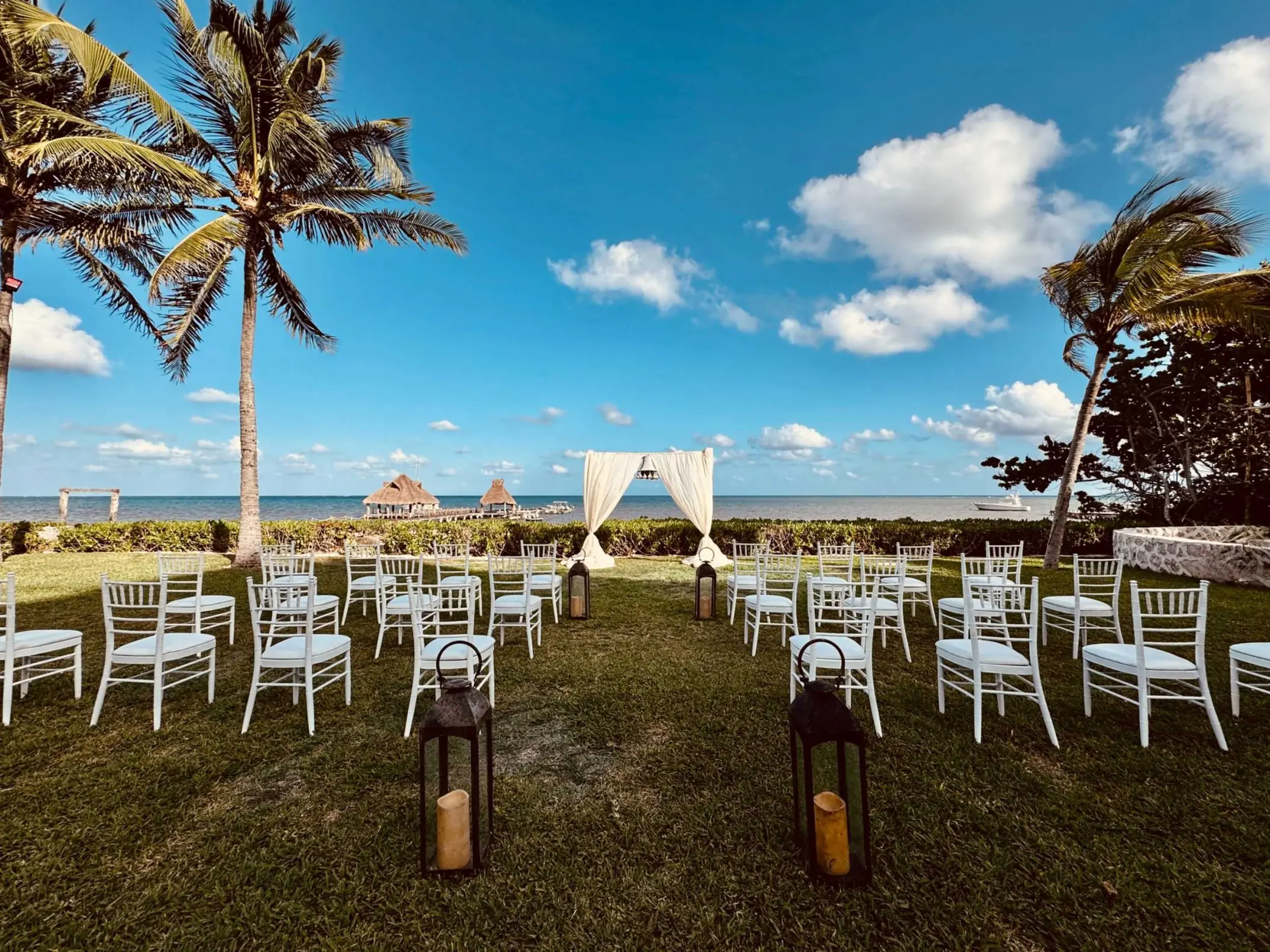 Coastal garden wedding ceremony setup at Royalton Reserve Paraiso de la Bonita, Riviera Maya