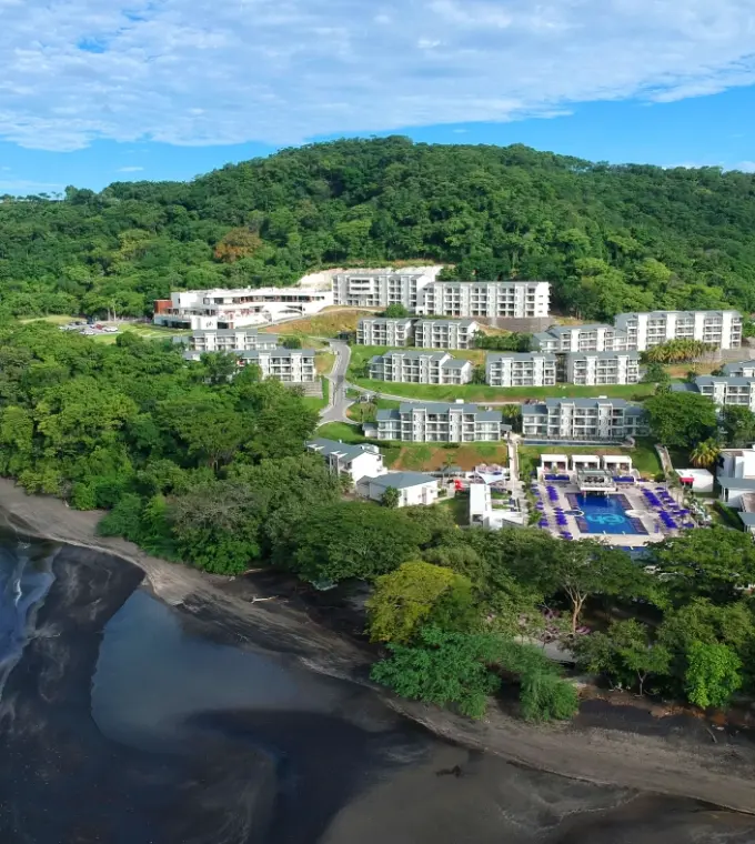 Aerial view of Planet Hollywood Costa Rica buildings and pools on the Papagayo coast