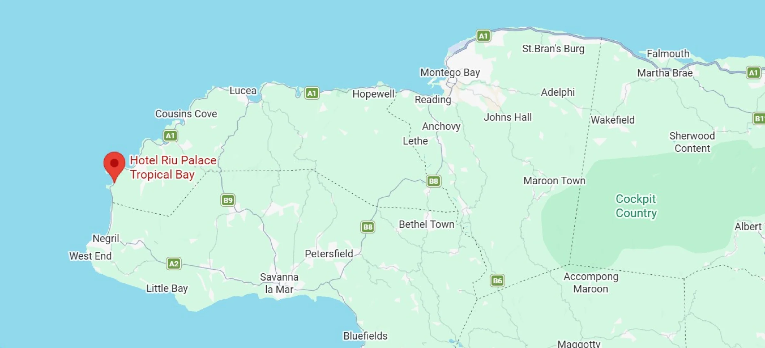map showing location of Hotel Riu Palace Tropical Bay in Jamaica