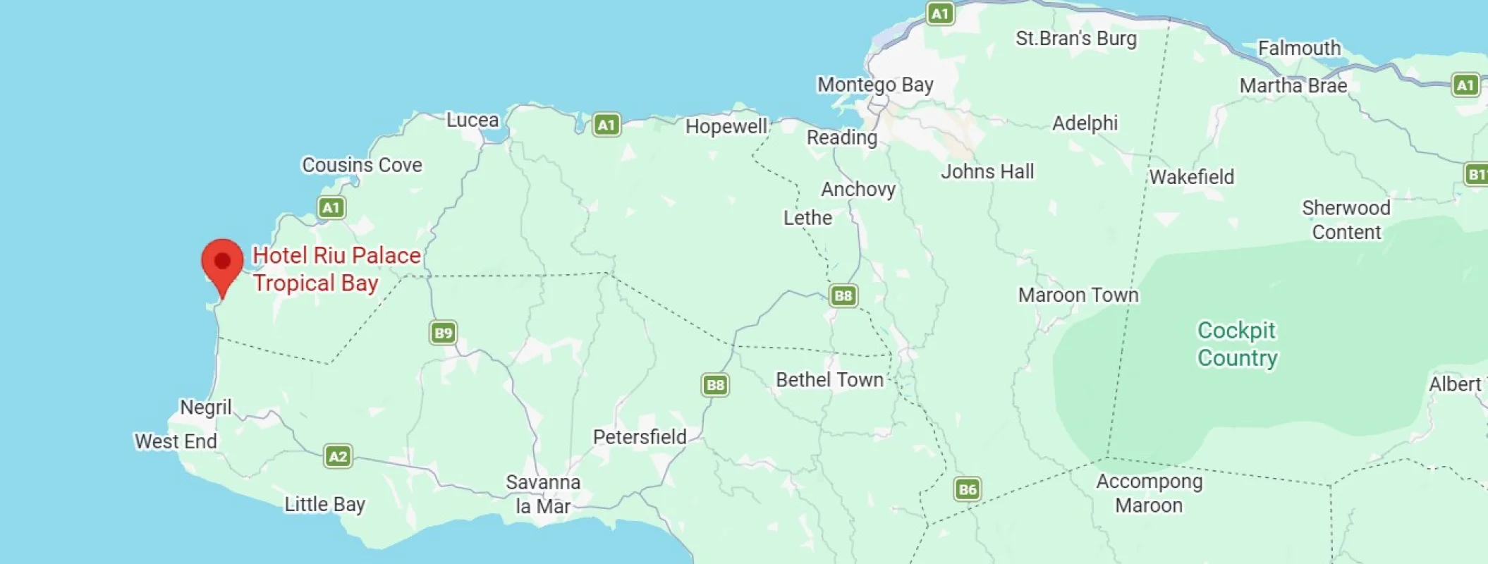 map showing location of Hotel Riu Palace Tropical Bay in Jamaica