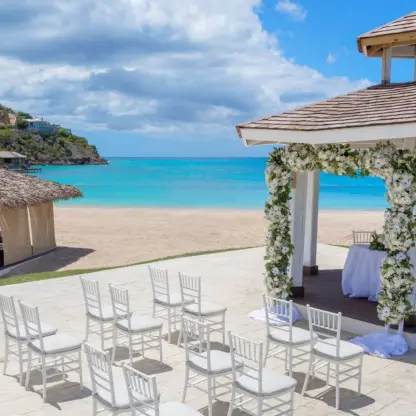 Beach gazebo wedding ceremony at Royalton Antigua, Five Islands Village