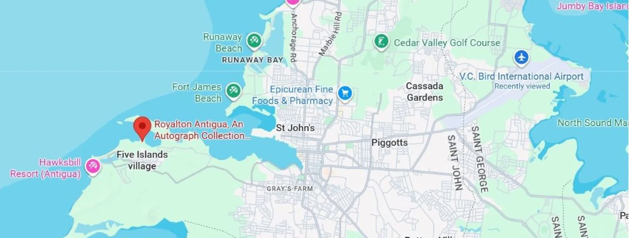 map showing location of royalton antigua