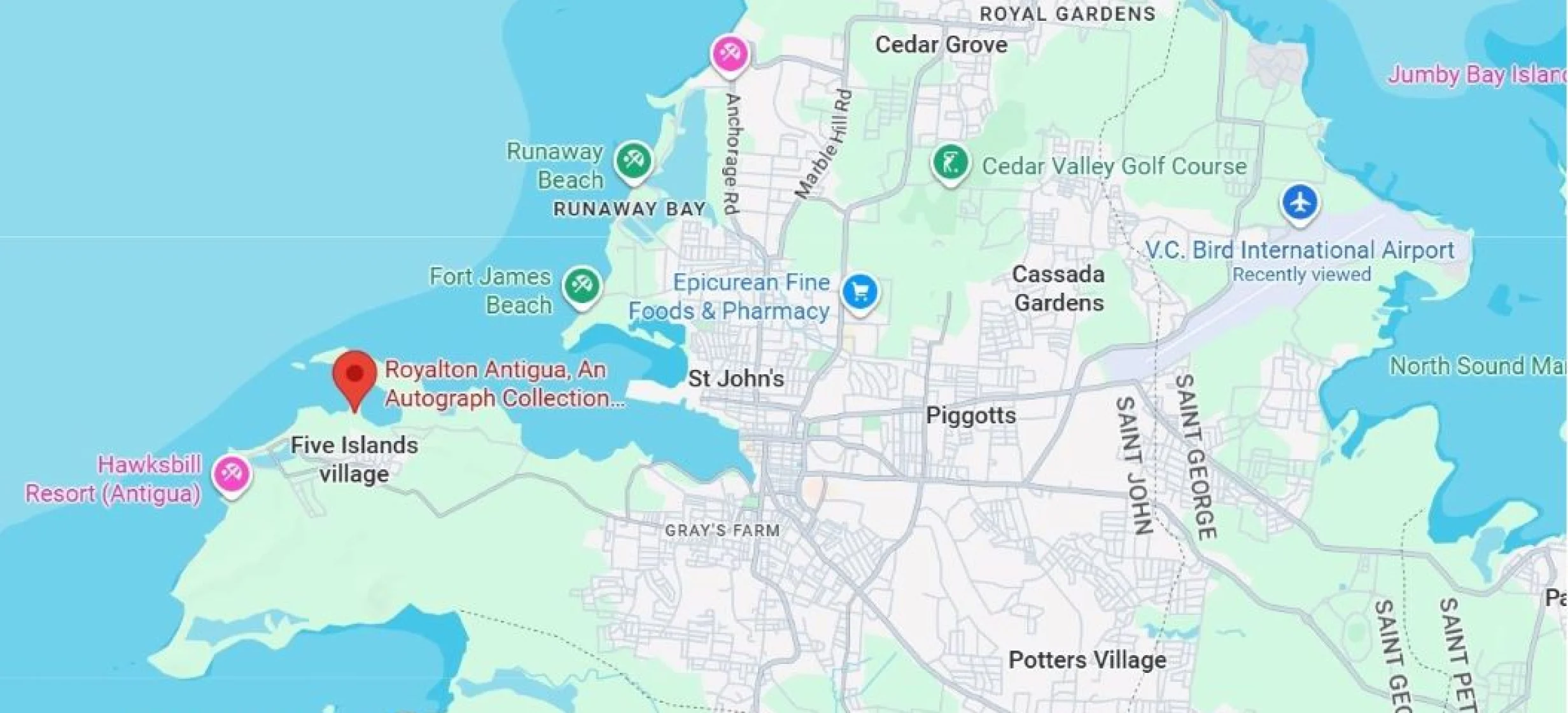 map showing location of royalton antigua