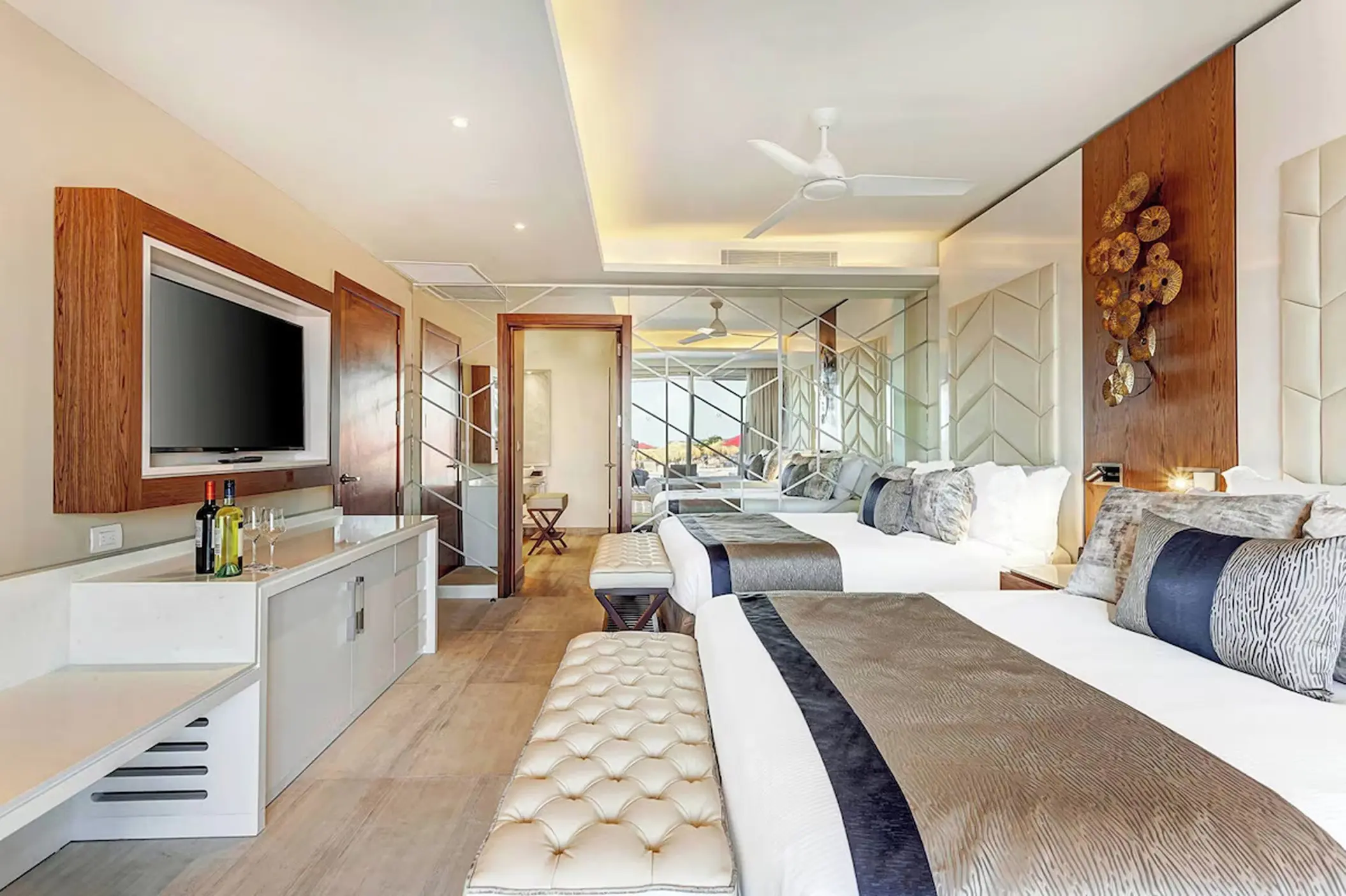 Modern suite with two queen beds at Royalton Bavaro, Punta Cana