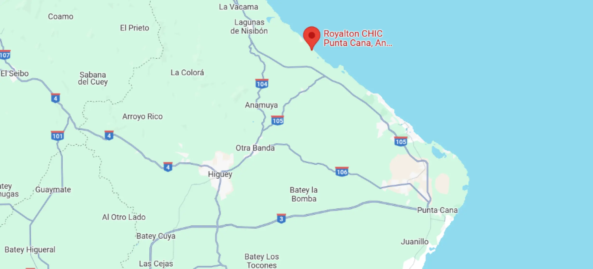 map showing location of Royalton CHIC Punta Cana in the Dominican Republic