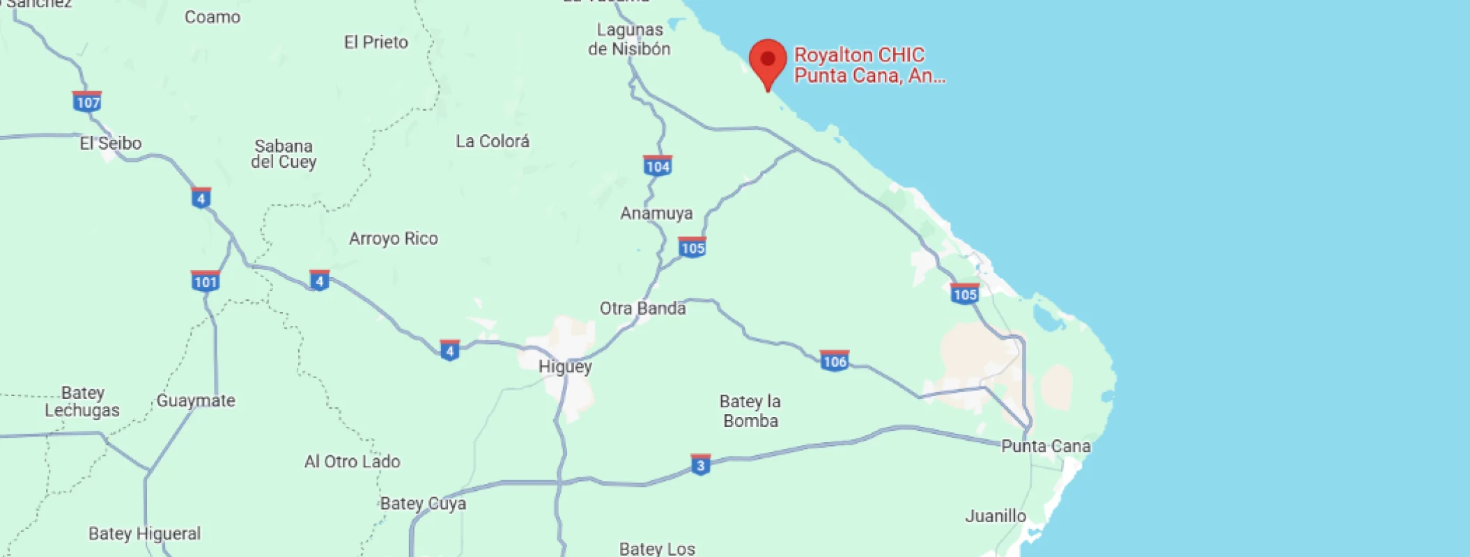 map showing location of Royalton CHIC Punta Cana in the Dominican Republic