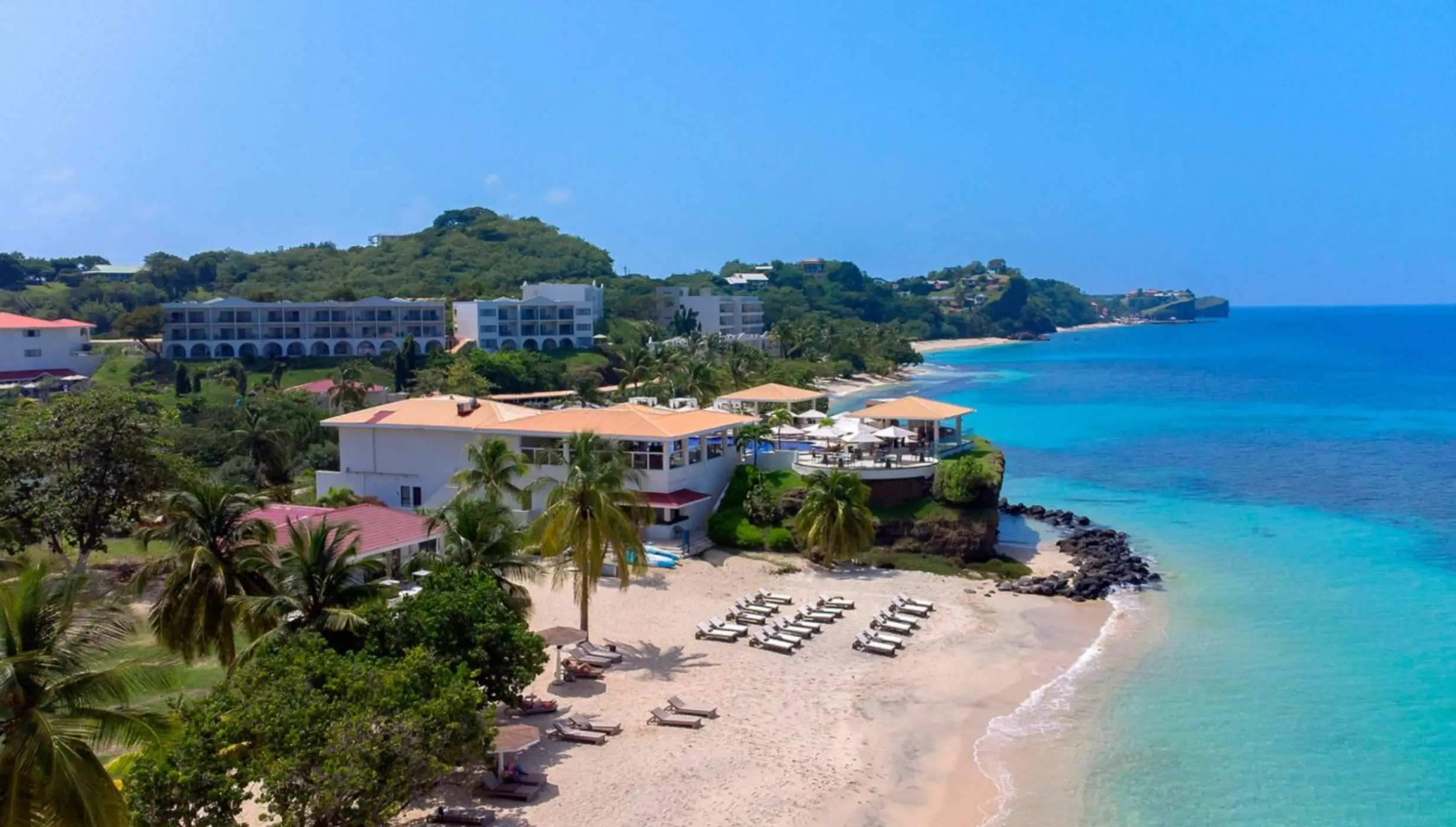 Aerial view of Royalton Grenada beachfront and turquoise waters, St. George’s