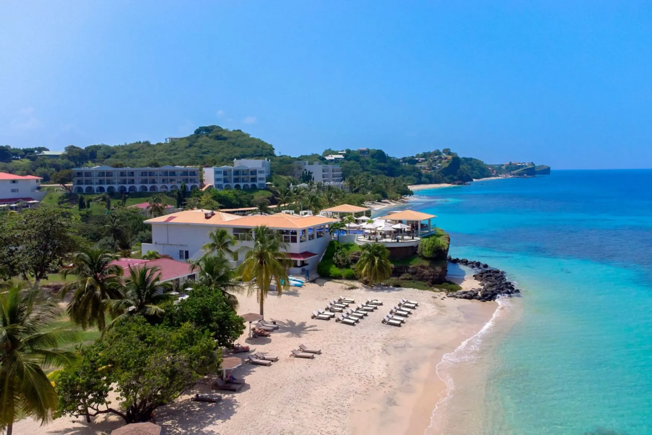Aerial view of Royalton Grenada beachfront and turquoise waters, St. George’s