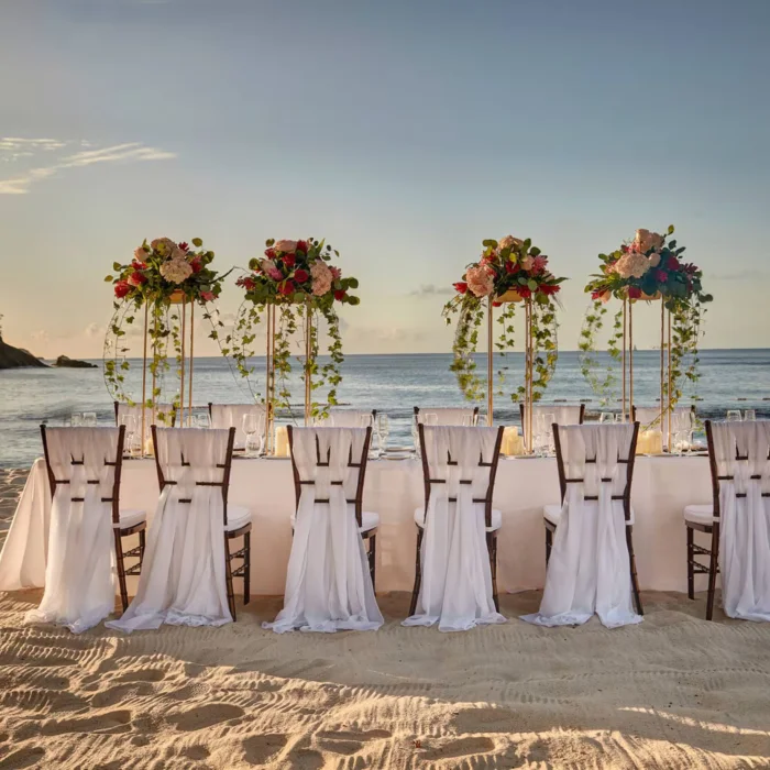 beach reception setup at Royalton Hideaway Saint Lucia