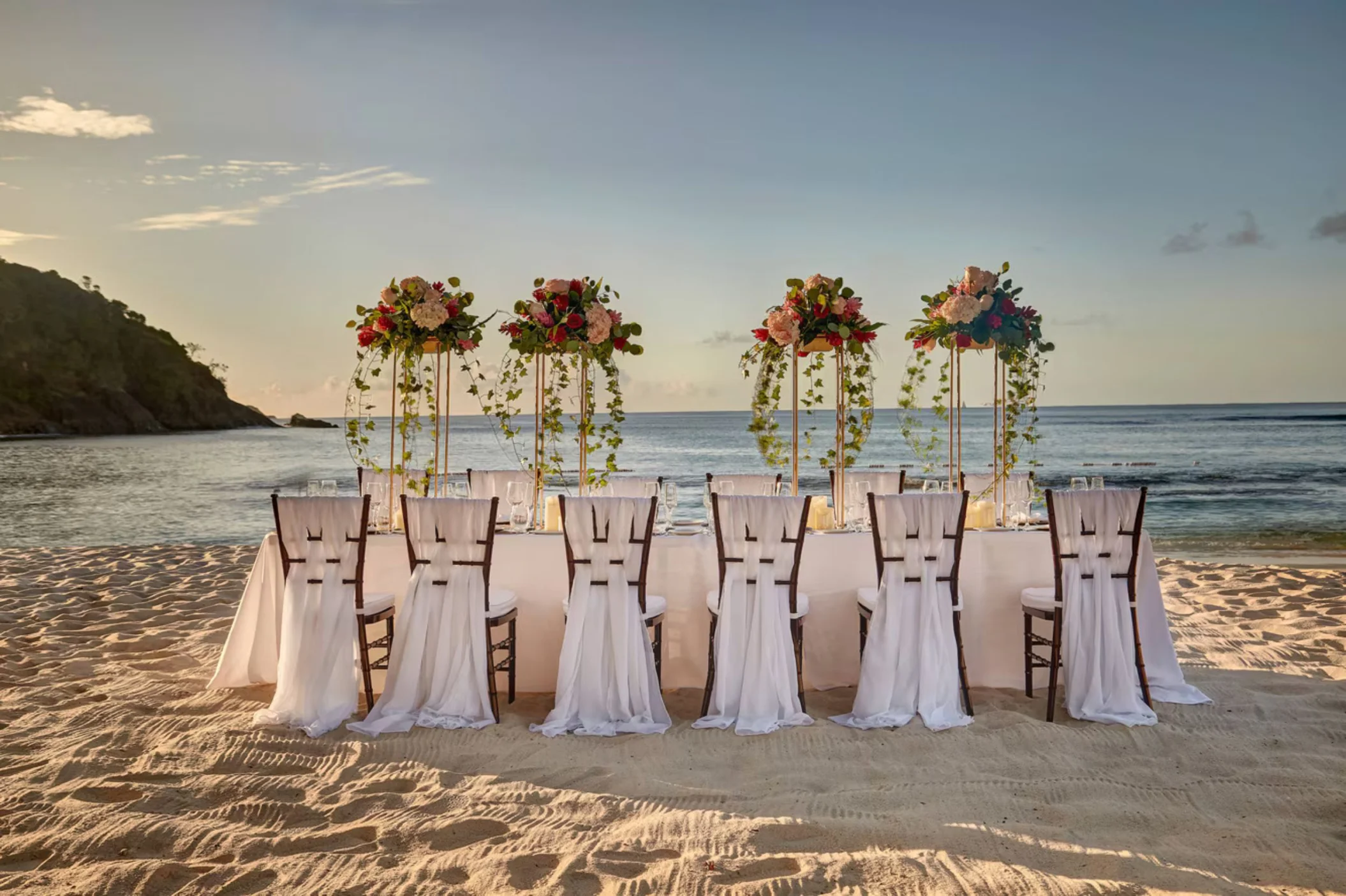 beach reception setup at Royalton Hideaway Saint Lucia