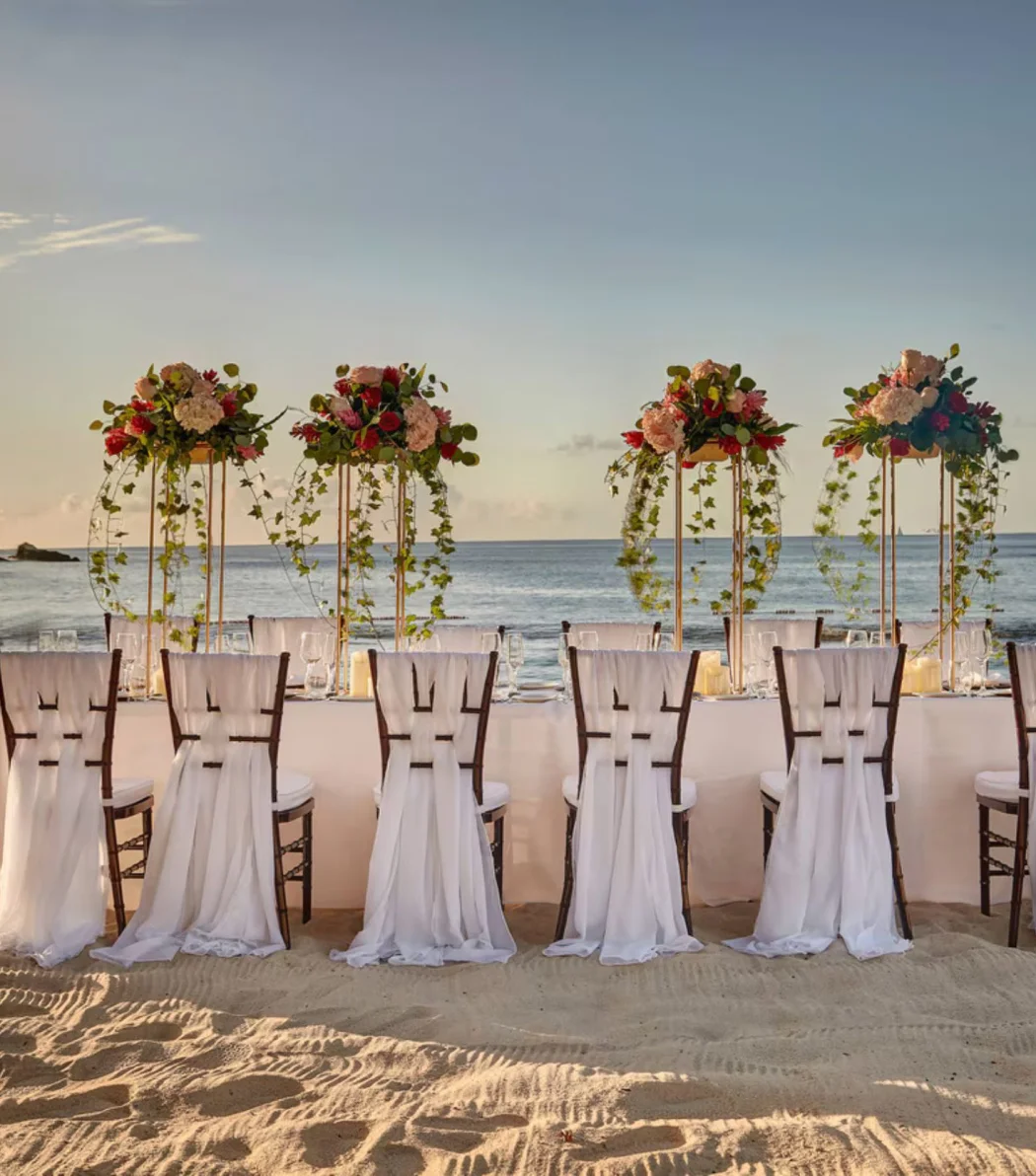 beach reception setup at Royalton Hideaway Saint Lucia