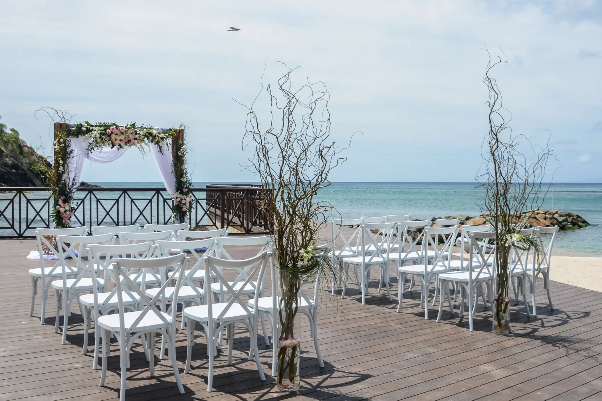 Oceanfront wedding ceremony setup on the Diamond Club deck at Royalton Saint Lucia, Castries
