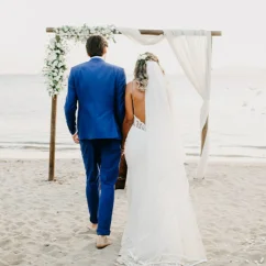 bride and groom at the beach gazebo venue at Royalton Punta Cana