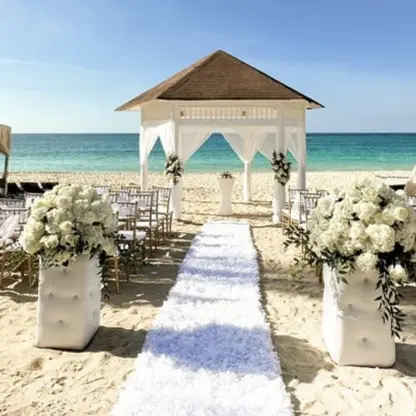 Beachfront wedding ceremony setup with a gazebo at Royalton Punta Cana, Punta Cana