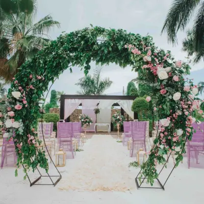 Circular floral arch at an eco garden wedding ceremony in Royalton Punta Cana, Punta Cana