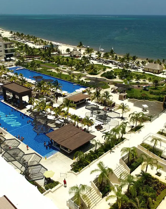 Royalton Riviera Cancun pools and buildings overlooking the beach, Cancun