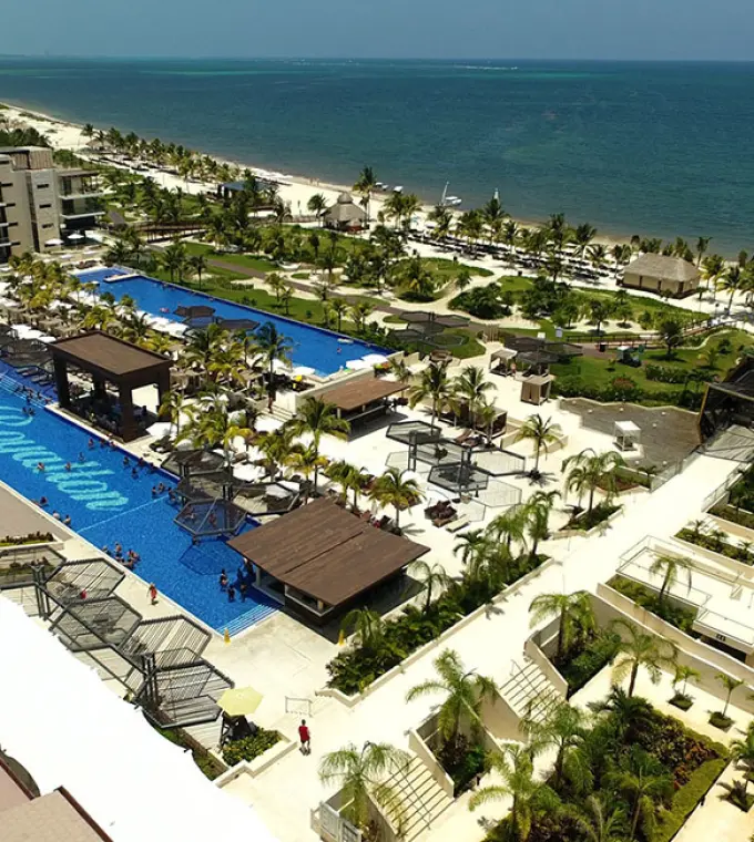 Royalton Riviera Cancun pools and buildings overlooking the beach, Cancun