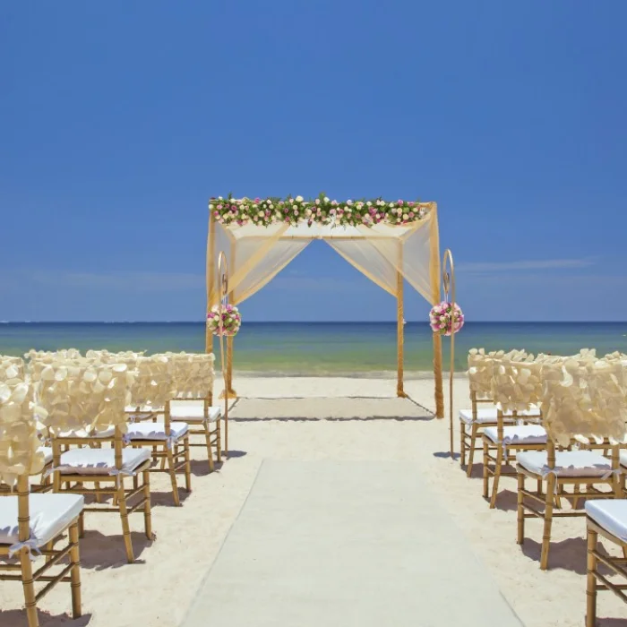 Beach ceremony setup at Royalton Riviera Cancun Resort.