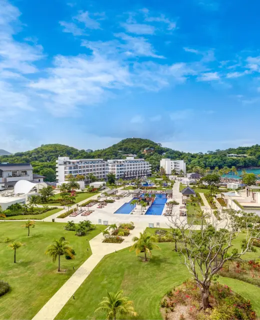 aerial view of the Royalton Saint Lucia resort and its grounds