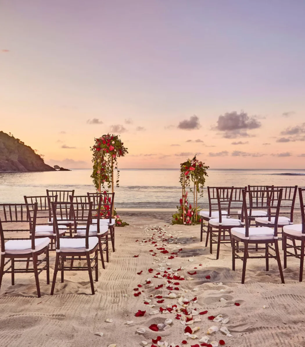 beach ceremony setup at Royalton Saint Lucia