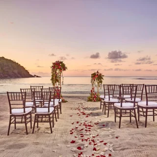beach ceremony setup at Royalton Saint Lucia