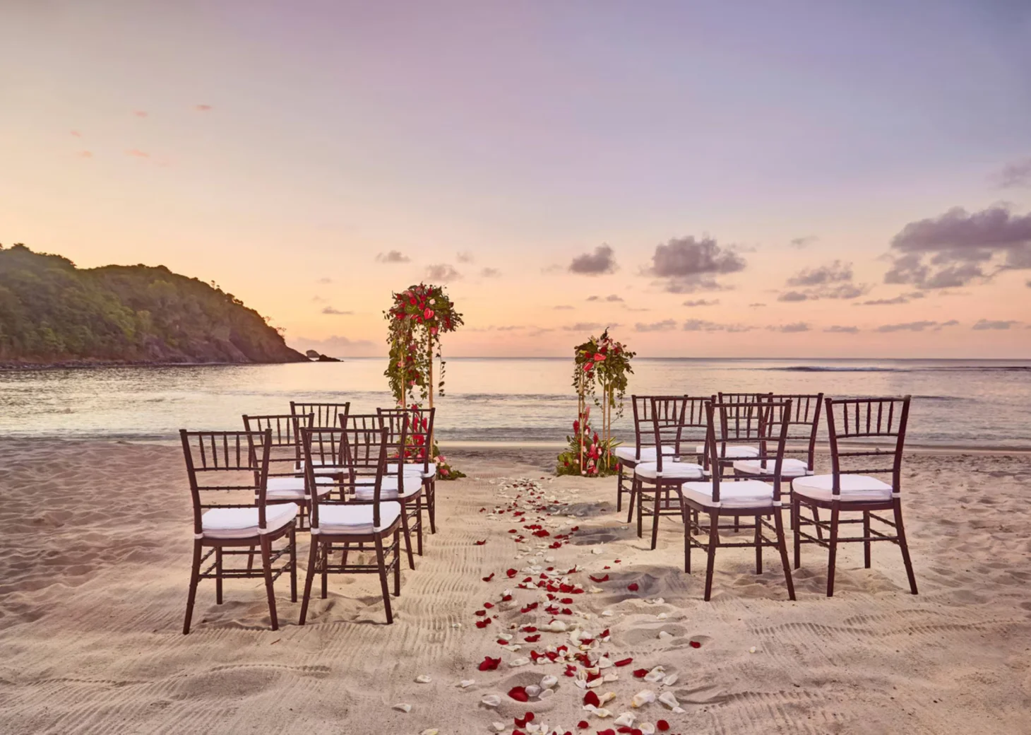 beach ceremony setup at Royalton Saint Lucia