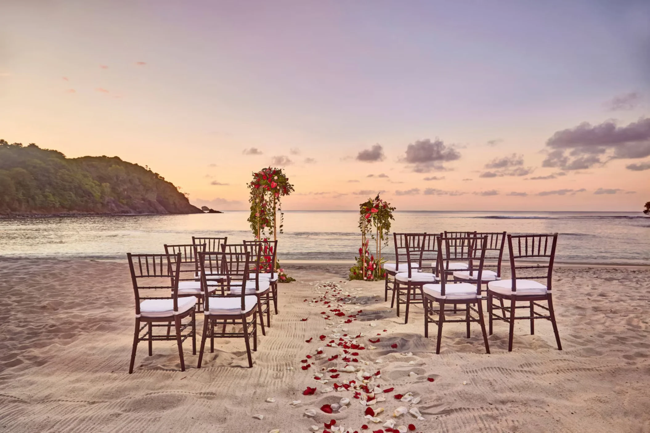 beach ceremony setup at Royalton Saint Lucia