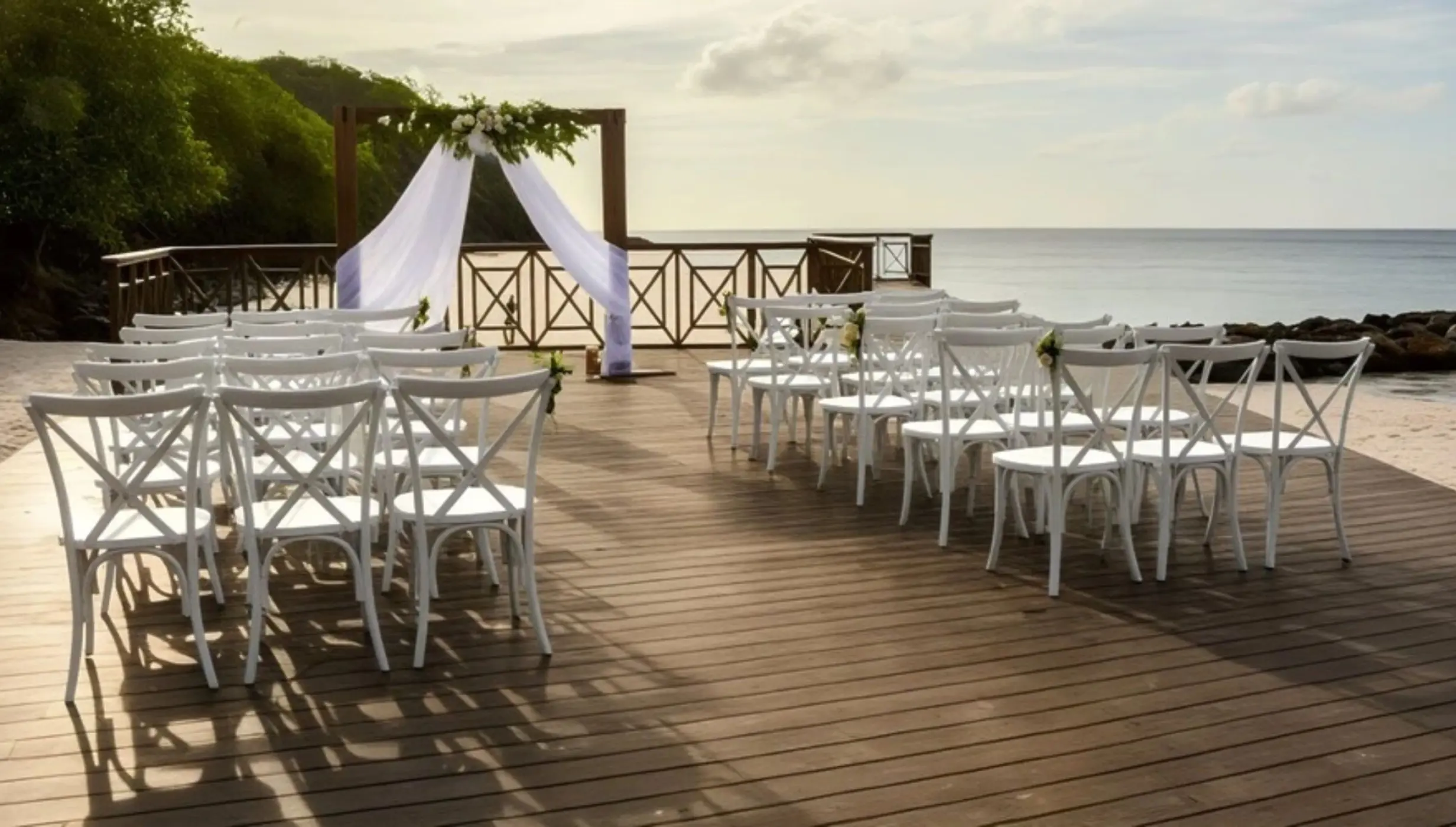 Beachfront deck wedding ceremony at Royalton Saint Lucia, Castries