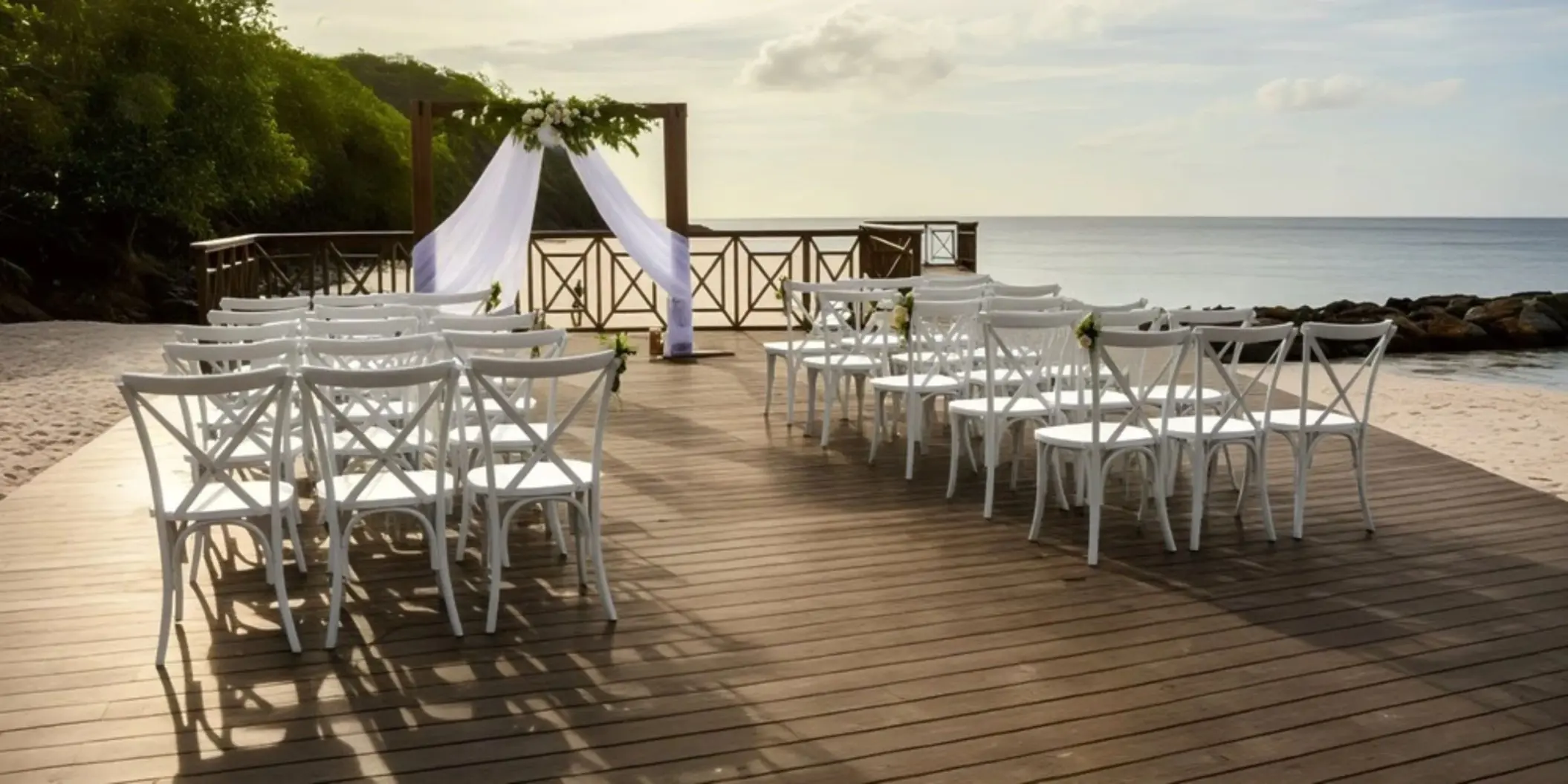 Beachfront deck wedding ceremony at Royalton Saint Lucia, Castries