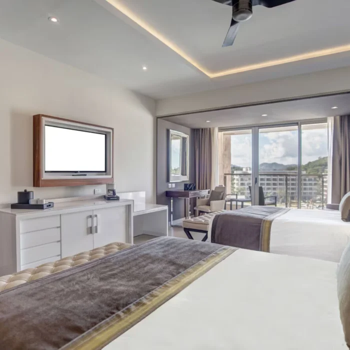 luxury ocean view suite with two beds at Royalton Saint Lucia