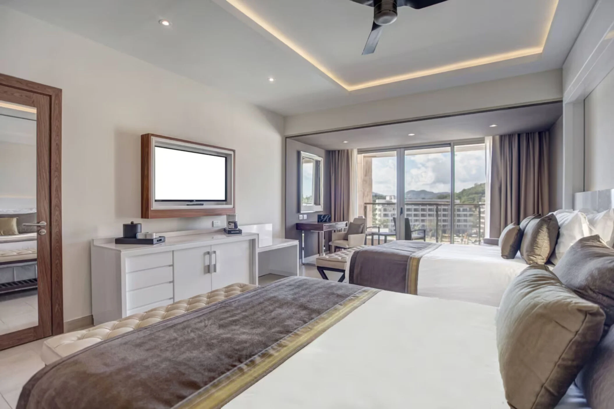 luxury ocean view suite with two beds at Royalton Saint Lucia