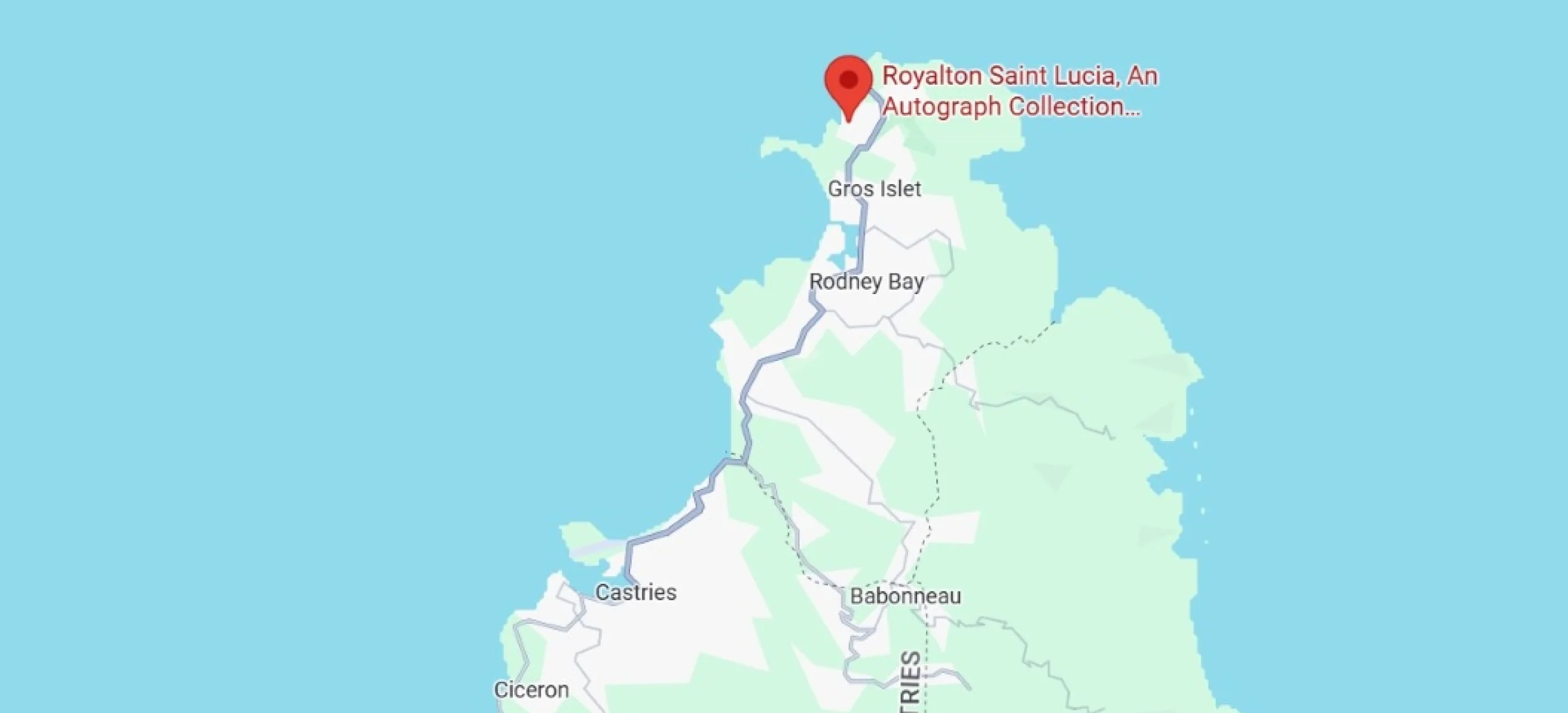 map showing location of Royalton resort in Saint Lucia