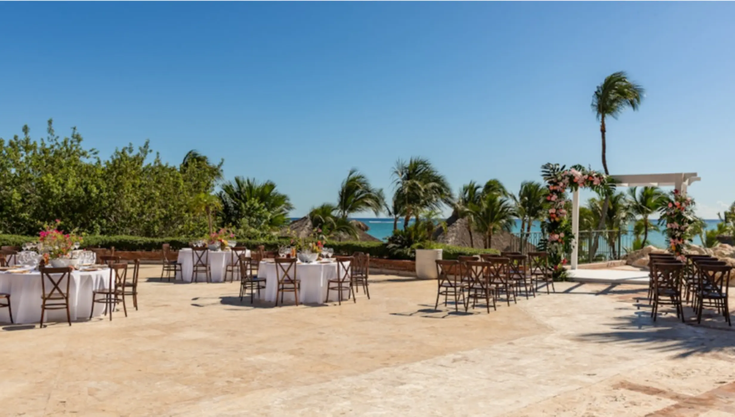 Terrace wedding ceremony and reception setup at Sanctuary Cap Cana, Punta Cana