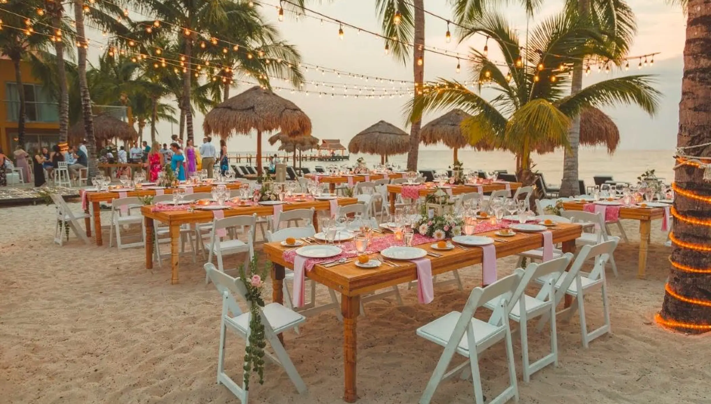 beach reception setup at Secrets Aura Cozumel