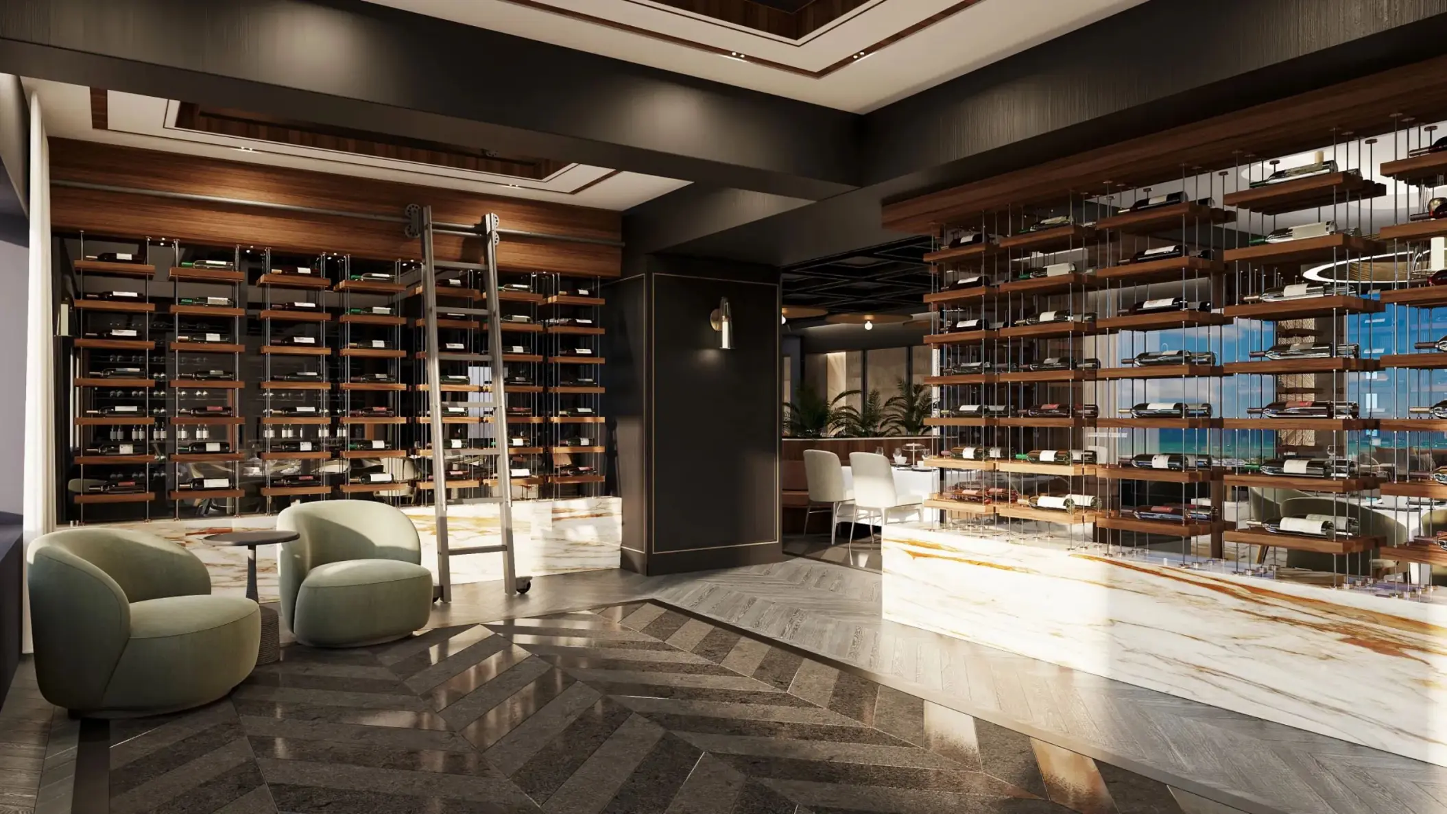 Bordeaux restaurant wine cellar and lounge area at Secrets Mirabel, Cancun