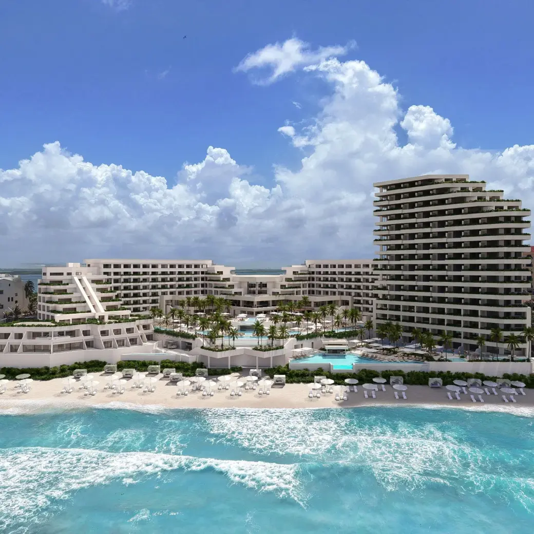 Secrets Mirabel Cancun beachfront exterior and pool area overlooking the Caribbean Sea, Cancun