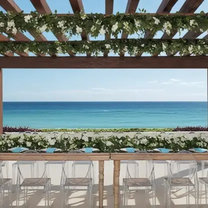 Oceanfront terrace wedding reception at Secrets Mirabel, Cancun