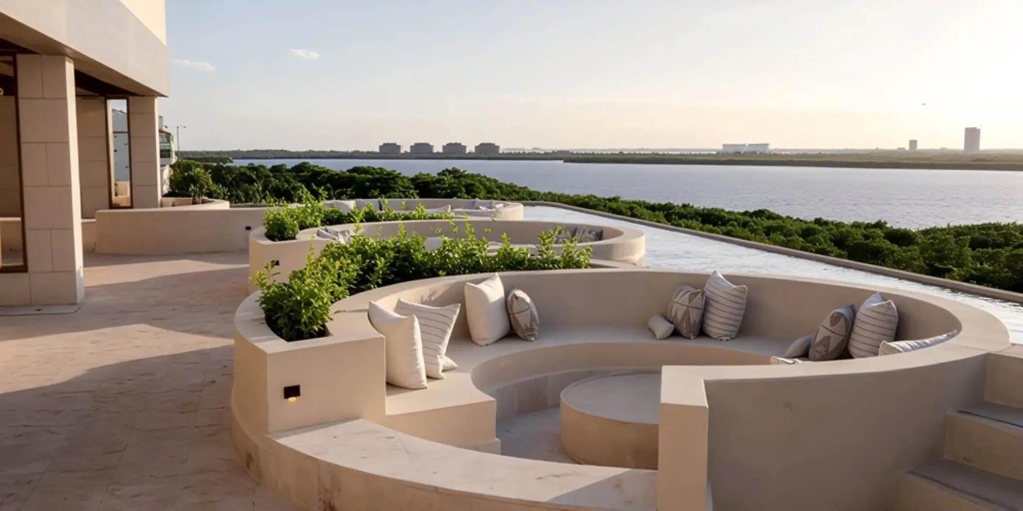 Sky bar outdoor lounge area at Secrets Mirabel, Cancun