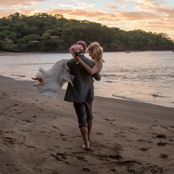 bride and groom on the beach at Secrets Papagayo Costa Rica